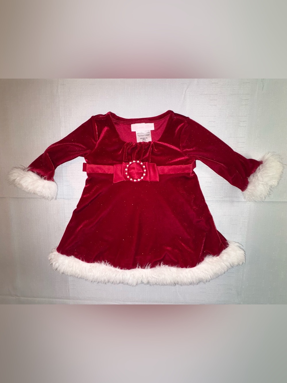 NWOT Bonnie Baby Red Velvet, Subtly Sparkly, Christmas Dress, Faux Fur Trimmed